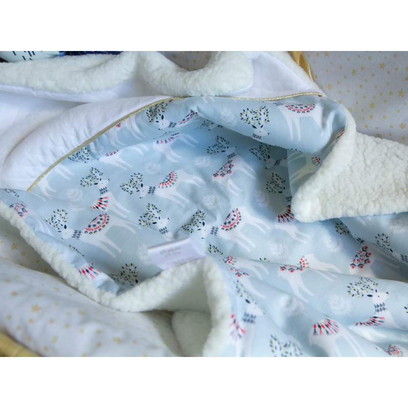 Grande couverture Liberty bleu pour bébé coton fait main made in